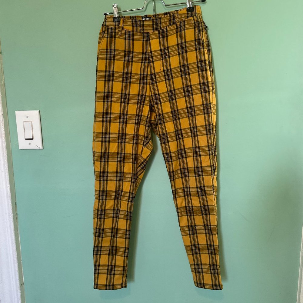 yellow tartan skinny trousers